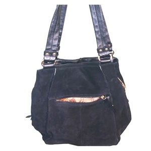 Black suede handbag